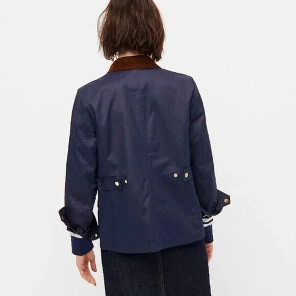 J.Crew Navy Barn Jacket with Liberty Floral Print Fabric, Women's Size L - Picture 5 of 16